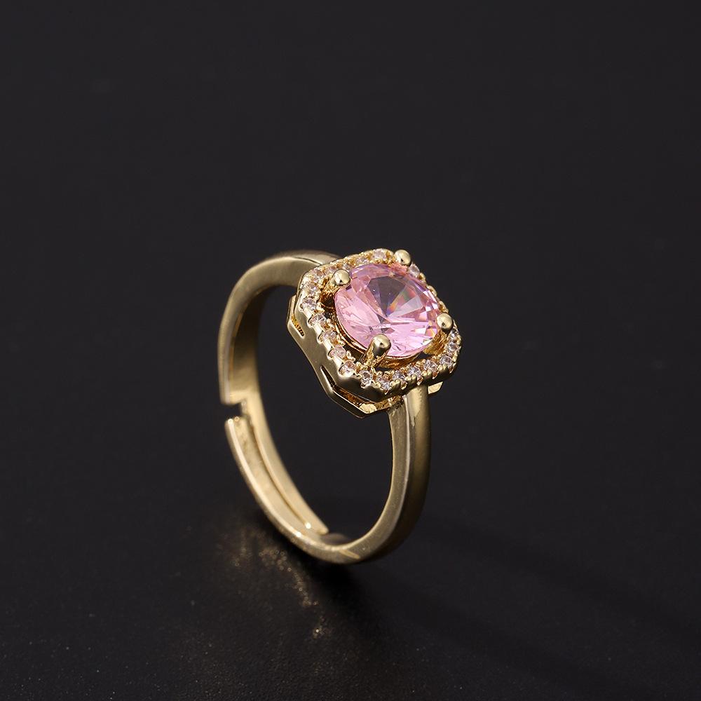 Sweet Bow Zircon Ring Vintage Light Luxury Fashion Pink Open Adjustable Women Jewelry Gift