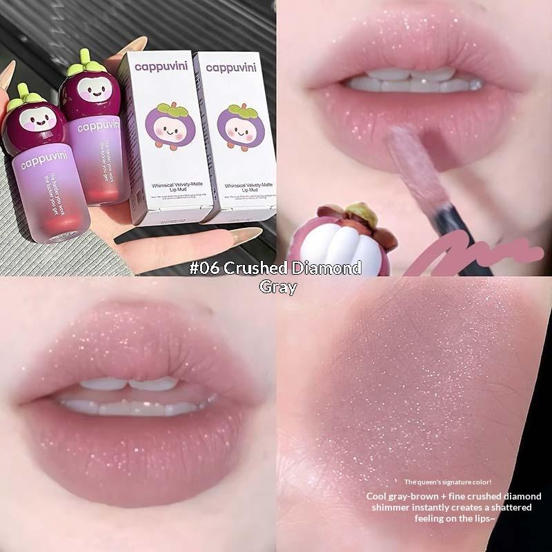 Cappuvini Matte Shimmer Lip Mud Air Dimming Velvet Mist Rose Red Lipstick Lift Long-Lasting Waterproof Non-Stick Cup Soft Makeup 6