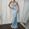 Women's Square Neck Sleeveless Maxi Dress Slim Fit High Waist Floral Print Tie Strap Mermaid Backless Sexy Summer Party Dress