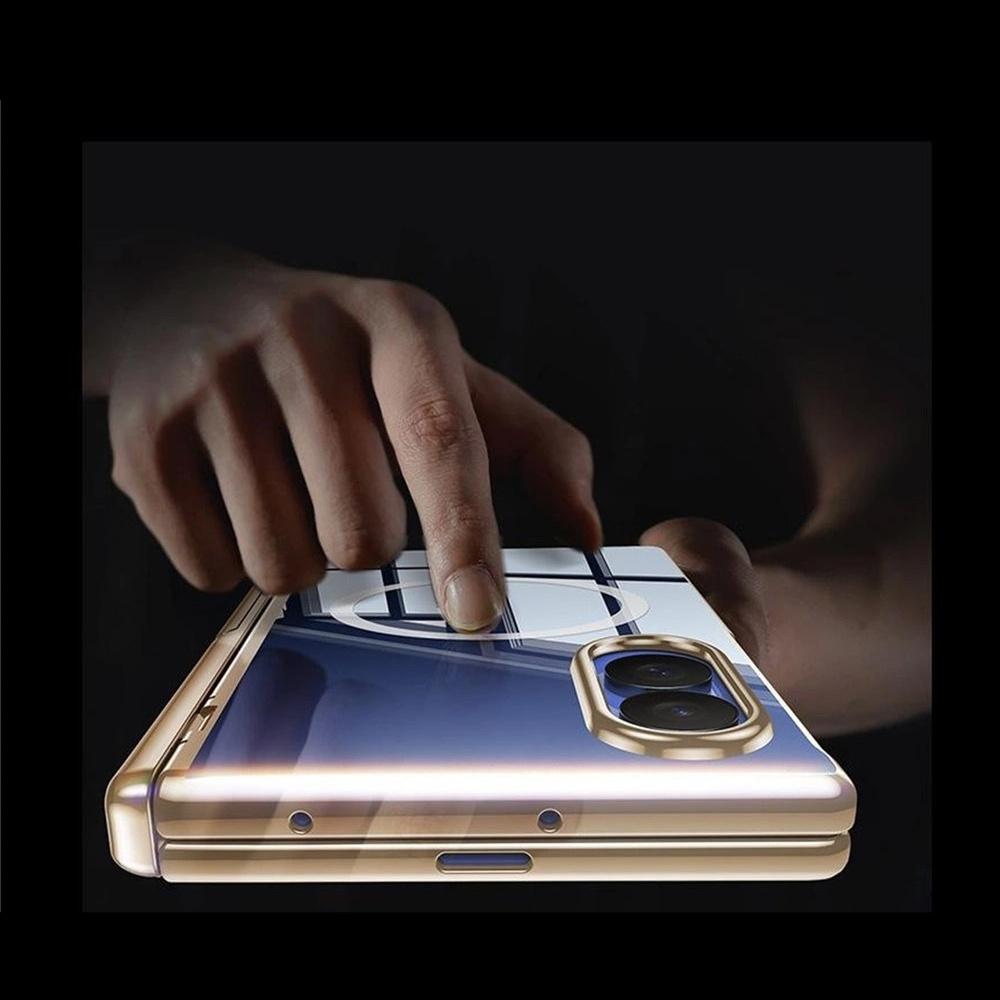 Transparent case for Samsung Galaxy Z Fold 8, with stand and glass for external screen, for MagSafe, gold frame