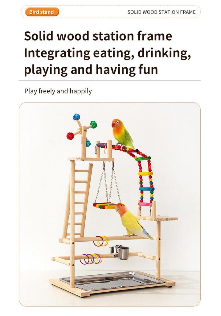 Solid Wood Parrot Play Stand: Handcrafted Bird Playground and Training Platform for Floor Use