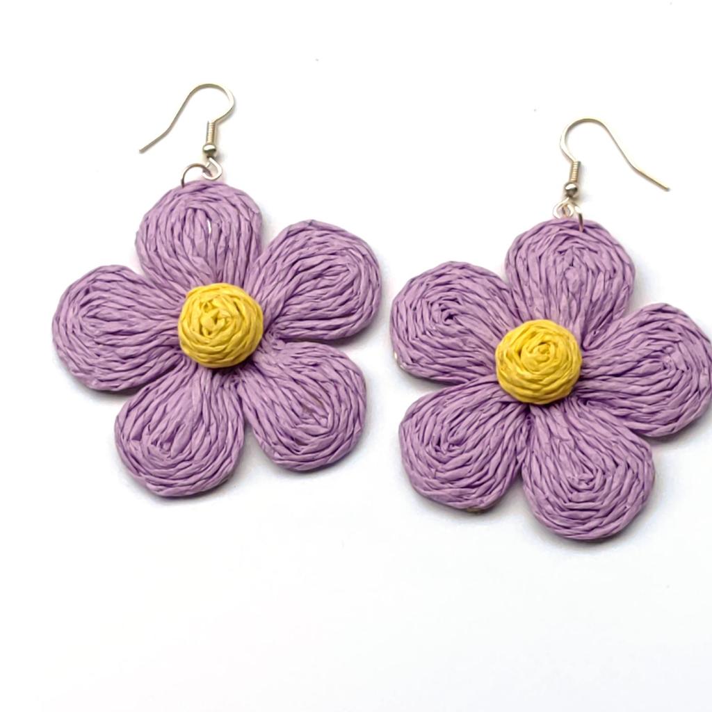 Hand-Woven Raffia Flower Earrings: Colorful, Sweet, Exaggerated Drops