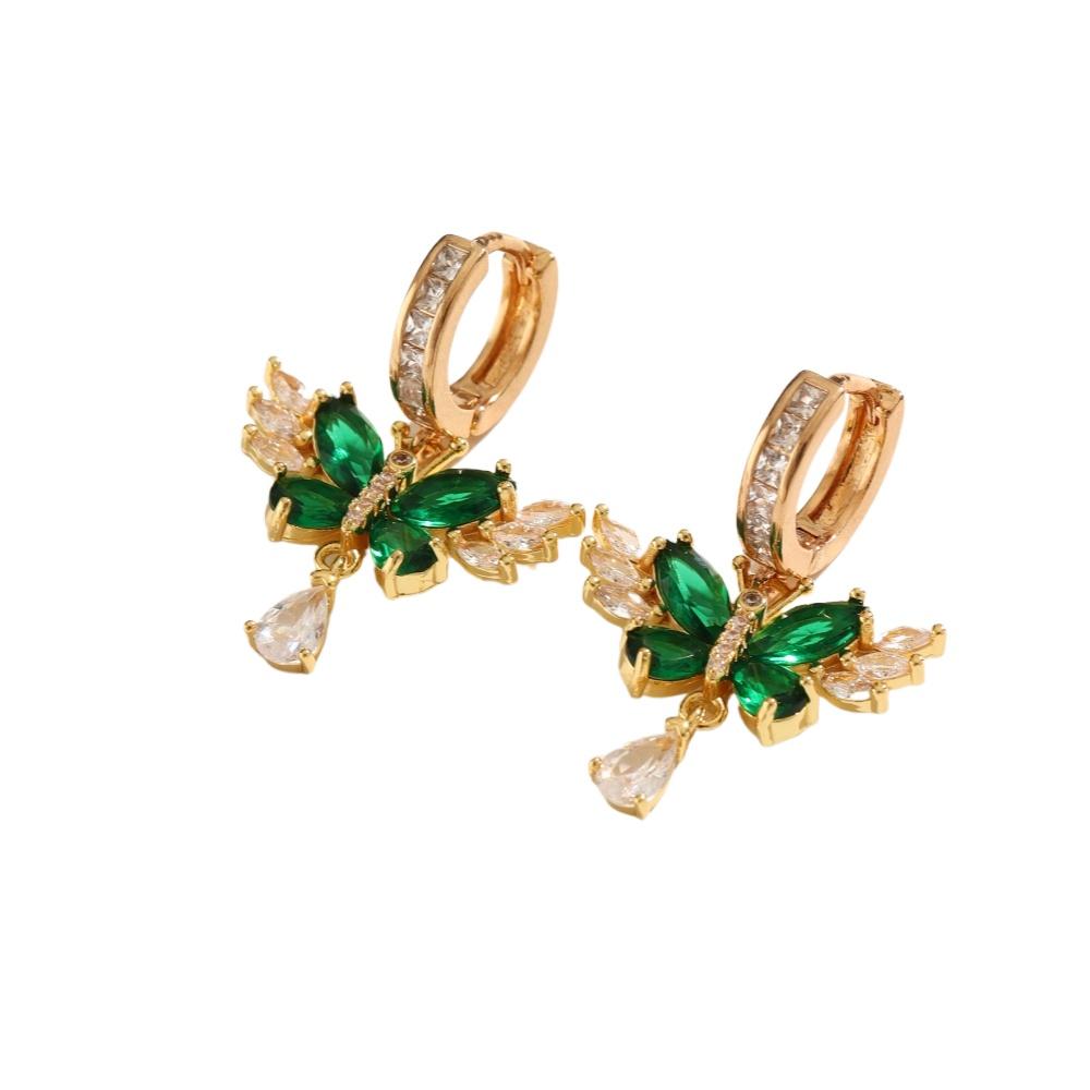 1 Pair Fashion Butterfly Water Drops Zirconia Dangle Earrings for Women Golden Earring Jewelry Wedding Party Accessories