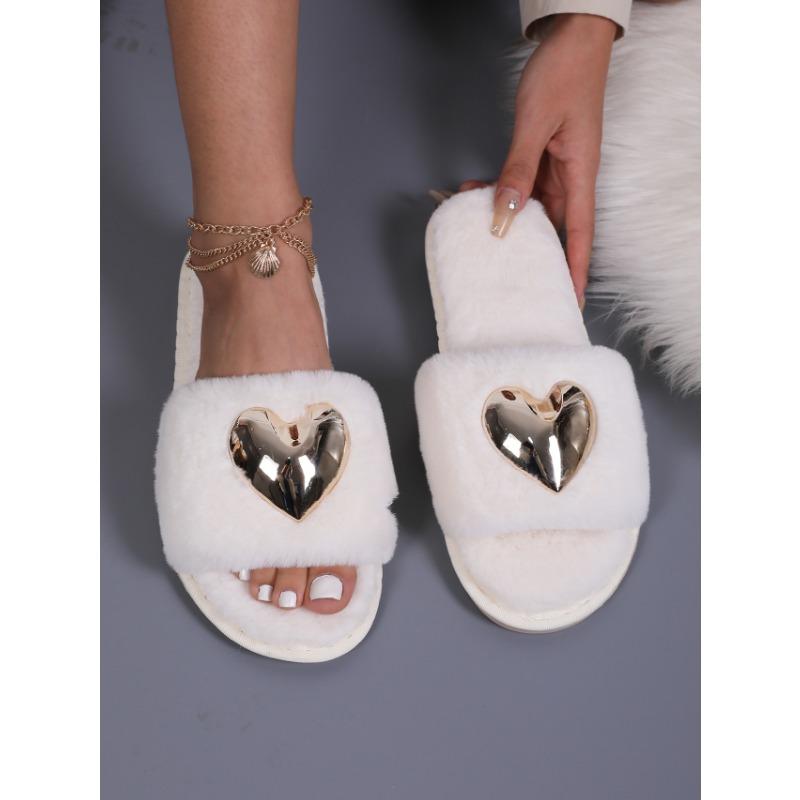 Fashion Love Fluffy Slippers Female Korean Version New Plush Warm Flip-flops Home Non-slip Flat Fashion Home Cotton Mop