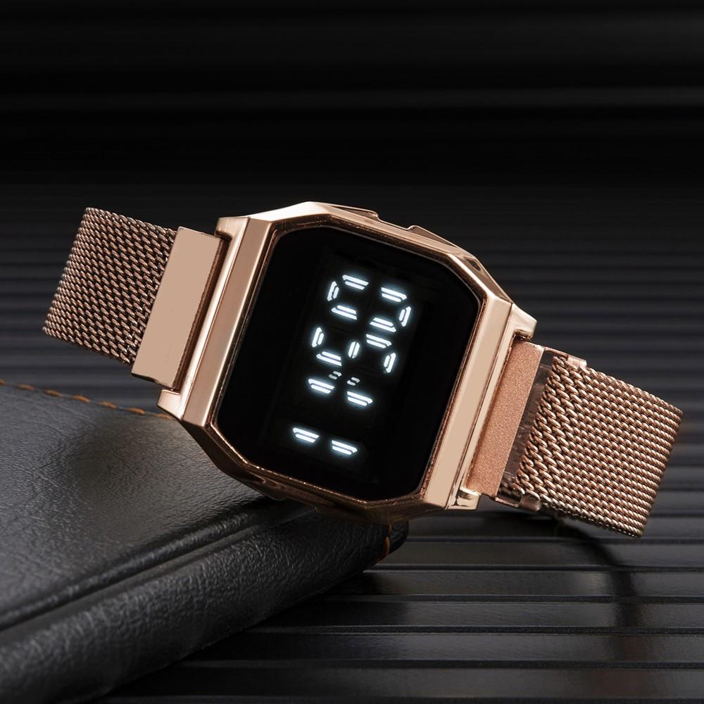 Men's Wristwatch Fashion Casual LED Digital Display Watch Male Gold Stainless Steel Band Waterproof Luxury Watches Herrenuhr