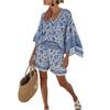 16 European and American summer printed beach blouse vacation casual bikini beach bat sleeve set