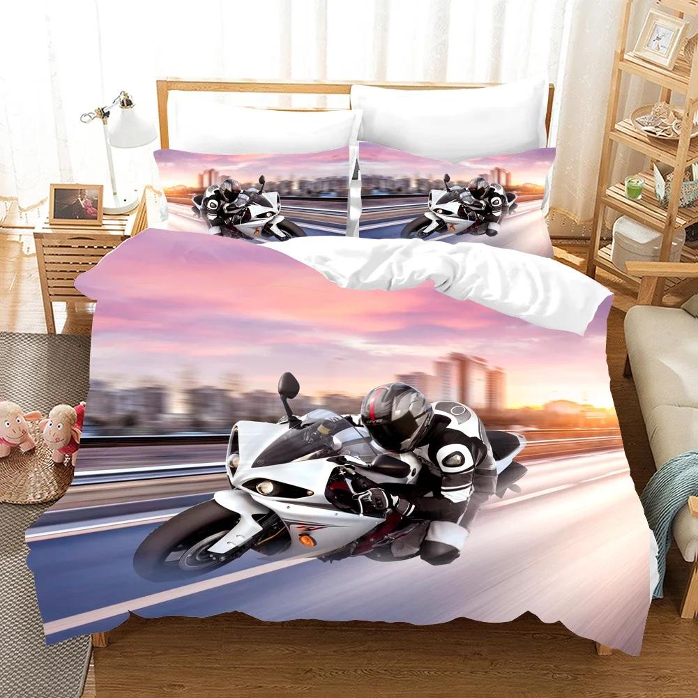 

3D Sports Motorcycling Duvet Cover with Pillow Cover Bedding Set Single Double Twin Full Queen King Size Bed Set for Men & Boys 70x133cm 2pcs