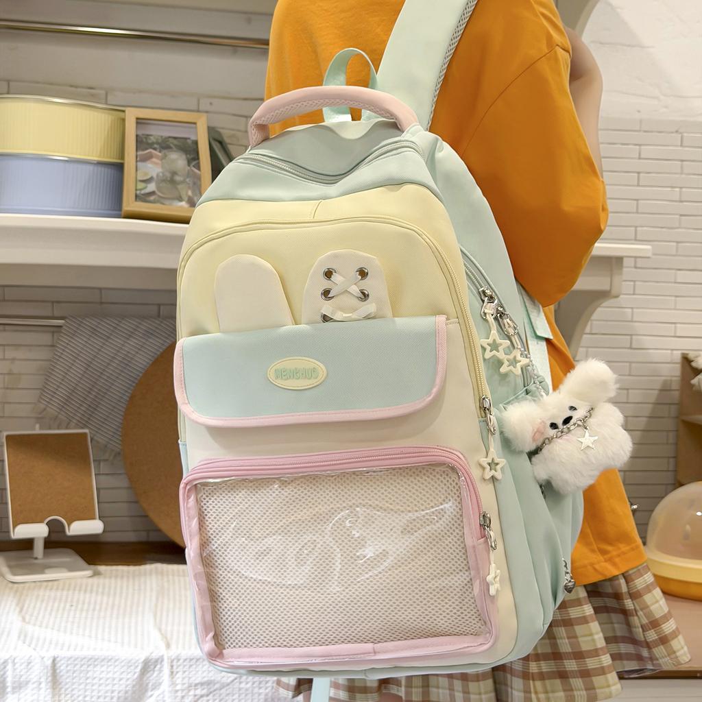 Schoolbag small fresh female backpack macaron color matching soft girl student schoolbag large capacity Japanese sweet girl backpack