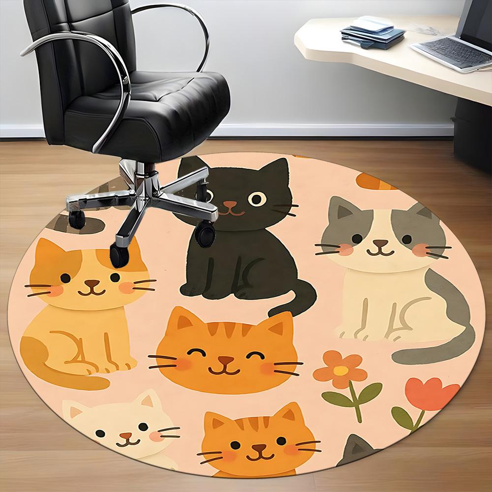 1pc Cat Floral Office Round Area Rug, Under Office Chairs Bedroom Living Room Home Decor, Room Deco