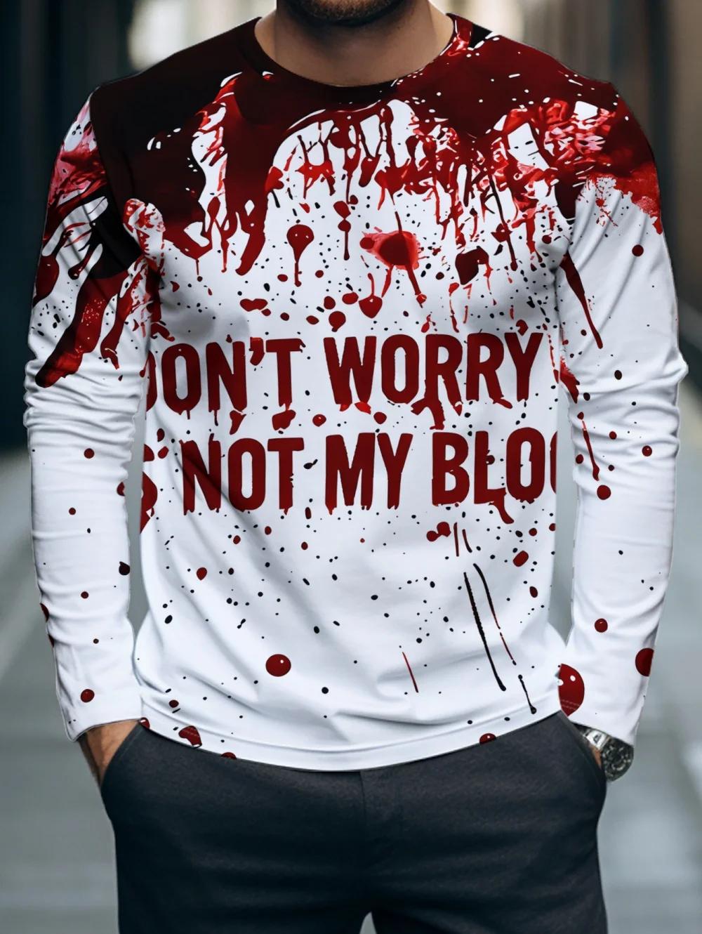 Gruseliges Langarm-T-Shirt mit Blutspritzer-Print, ideal für Halloween-Events. S  gray