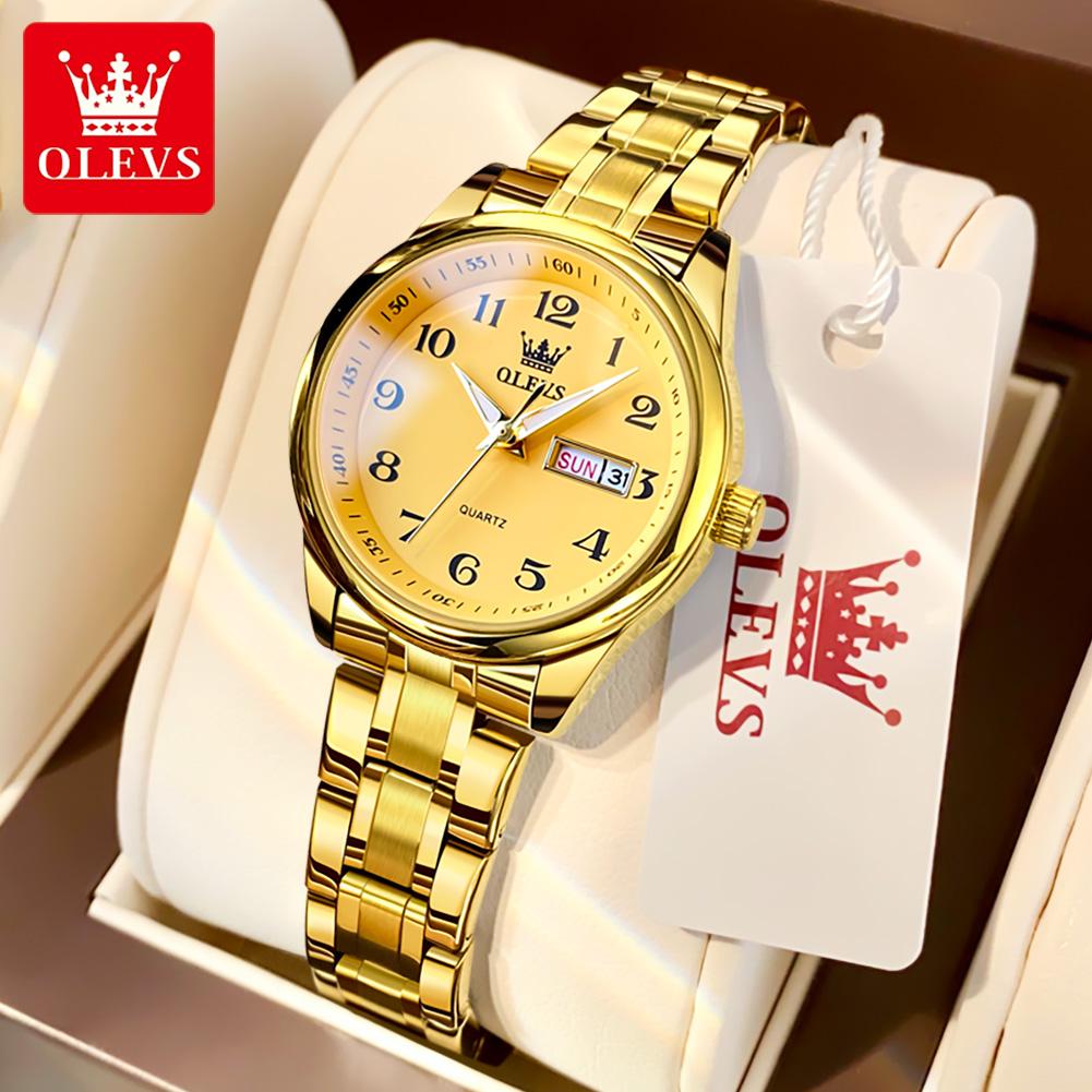 OLEVS 5567 Luxury Women's Quartz Watches Digital Scale Dual Calendar Original Watch for Womean Stainless Steel Ladies Wristwatch