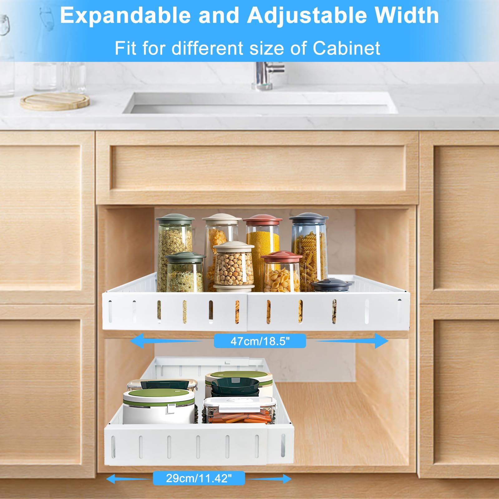 

Stretchable Drawer-Type Kitchen Storage Rack No Drilling Under-Sink Organizer Multiple Functions Holder Type A