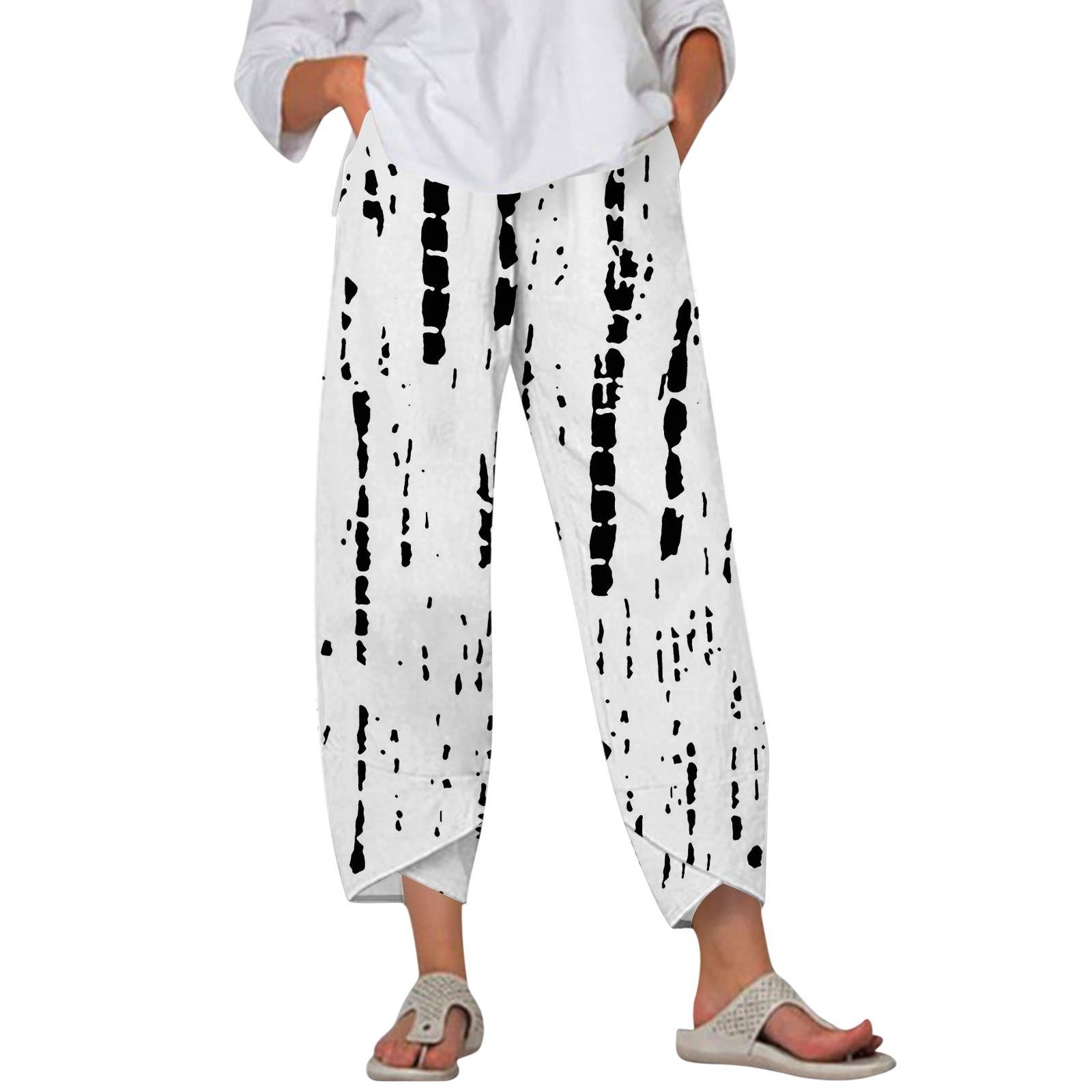 

Pants For Women Summer Casual Wide Leg Elastic Waist Pants With Pockets XL