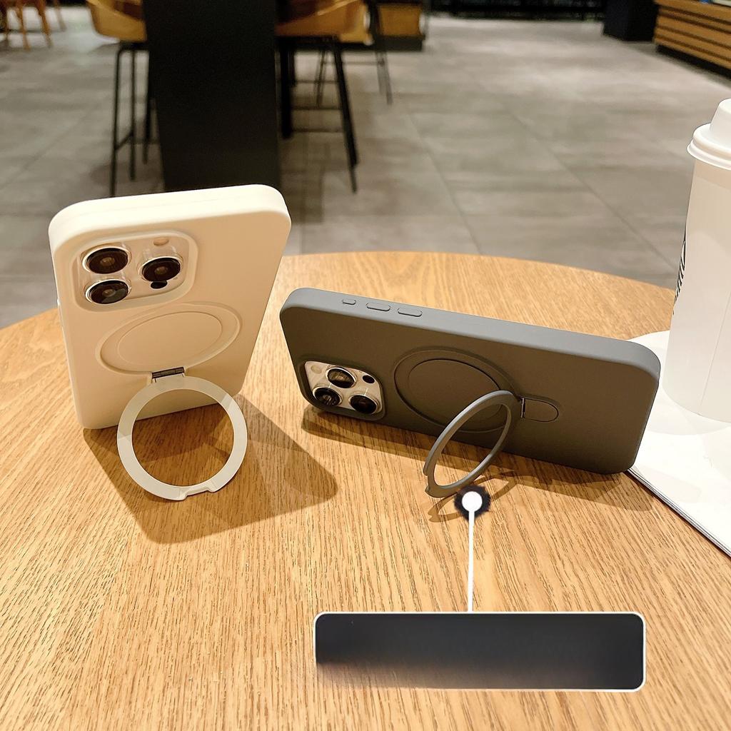 Applicable To IPhone17 Liquid Silicone Magnetic Suction Bracket Mobile Phone Case Apple 16promax Large Hole Anti Fall Protection Case