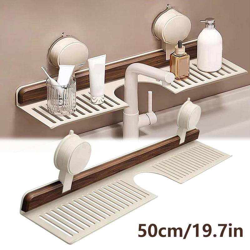 

Walnut Suction Cup Bathroom Shelf No-Drill Removable Bathroom Organizer Shelf For Sink And Vanity Wall-Mounted Sink Suction 50cm белый