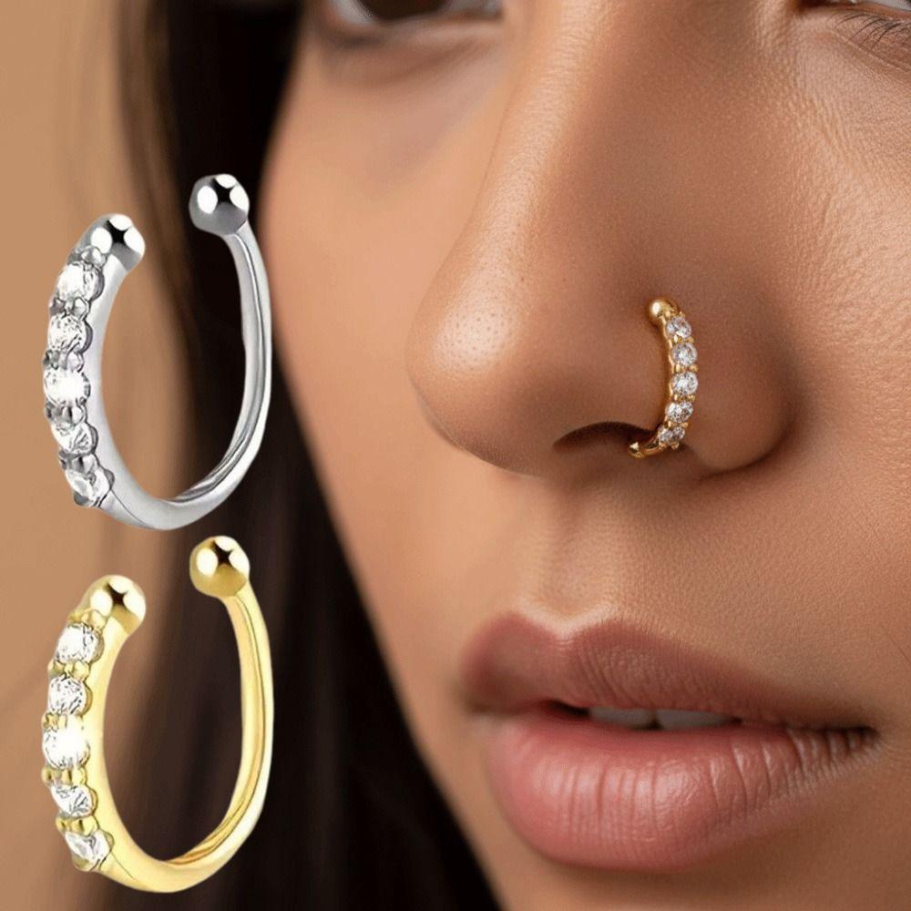 Fashion Hypoallergenic Fake Nose Rings Adjustable Silver Gold Color False Nose Rings Nose Piercing Jewelry Women