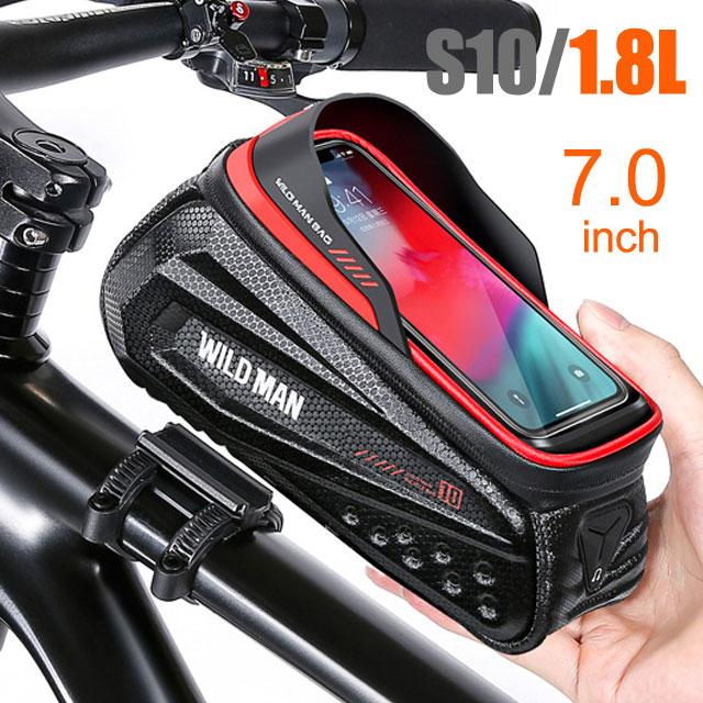 WILD MAN New Rainproof Bike Bag Bicycle Front Cell Phone Holder with Touchscreen Top Tube Cycling Reflective MTB