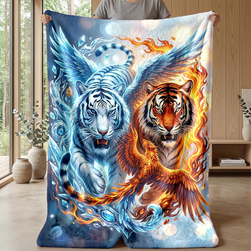 Fire and Ice Tigers 1 Theme blanket Lightweight Warm Flannel Blanket Decorative Throw Blanket for Home Decoration