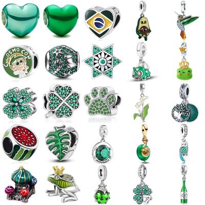 Copper Plating Green Series Four-Leaf Clover Watermelon Charm Beads Fit For Original Bracelets Diy Women'S Jewelry Accessories