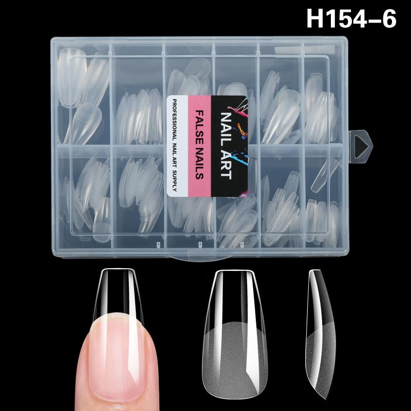 216 PCS Seamless Press On False Nail Tips Transparent Full Cover Fingernail Tip Half Matte Long Coffin Almond Artificial Nails