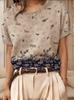 Blumenprint Rundhals Pullover Kurzarm Strickpullover für Damen - Sommer 2026 Edition