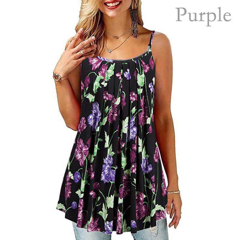

Женская летняя футболка с цветочным принтом без рукавов свободная футболка свободного покроя модная S-6XL L фиолетовый