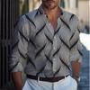 New business casual men's line 3D printed shirt formal spring and summer lapel long-sleeved XS-5XL stretch fabric shirt 2024