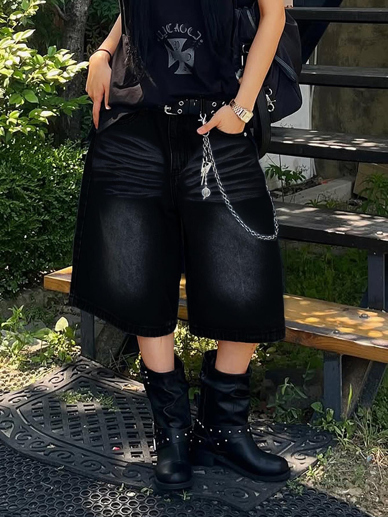 

Men s Retro Denim Wide-Leg Mid-Length Shorts M