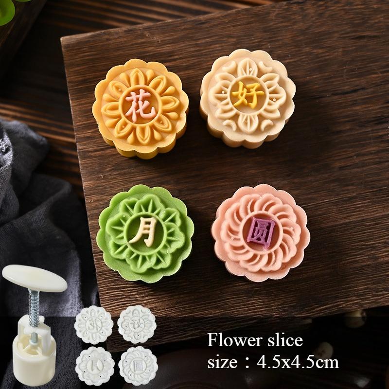 Pastry Decoration Plunger Tools Mid-Autumn Festival Mooncake Mold Hand-Pressure Cookie Stamps with Floral Sakura Patterns