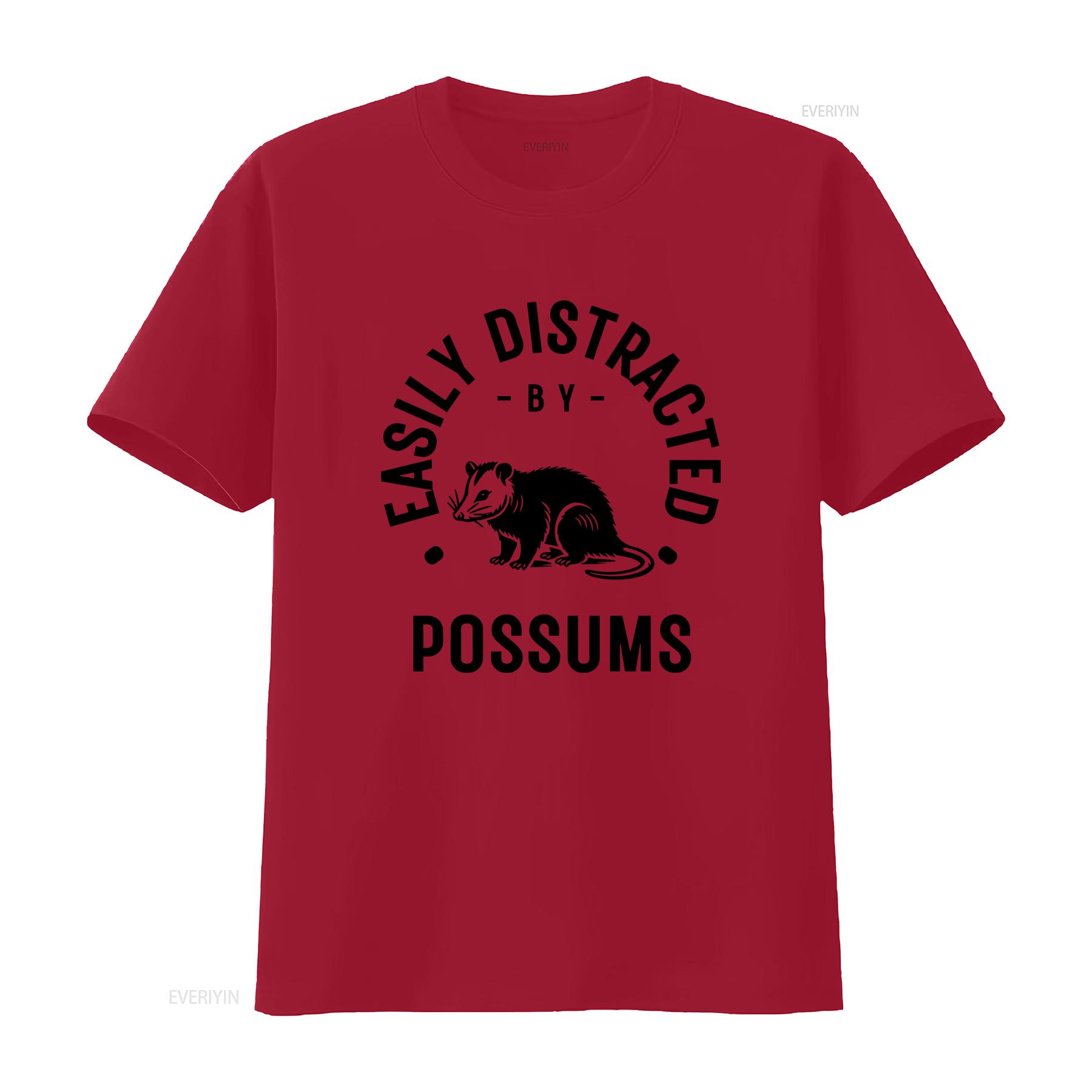 

Easily Distracted by Possums T Shirt Funny Possum Lover Cute Quirky Animal vintage Washed Slightly Top For Everyday Wear Soft S
