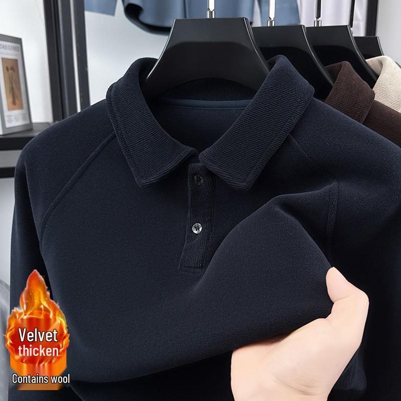 Men's Plus Velvet Thickened Hoodie with Polo Collar - Soft, Warm Autumn/Winter Style