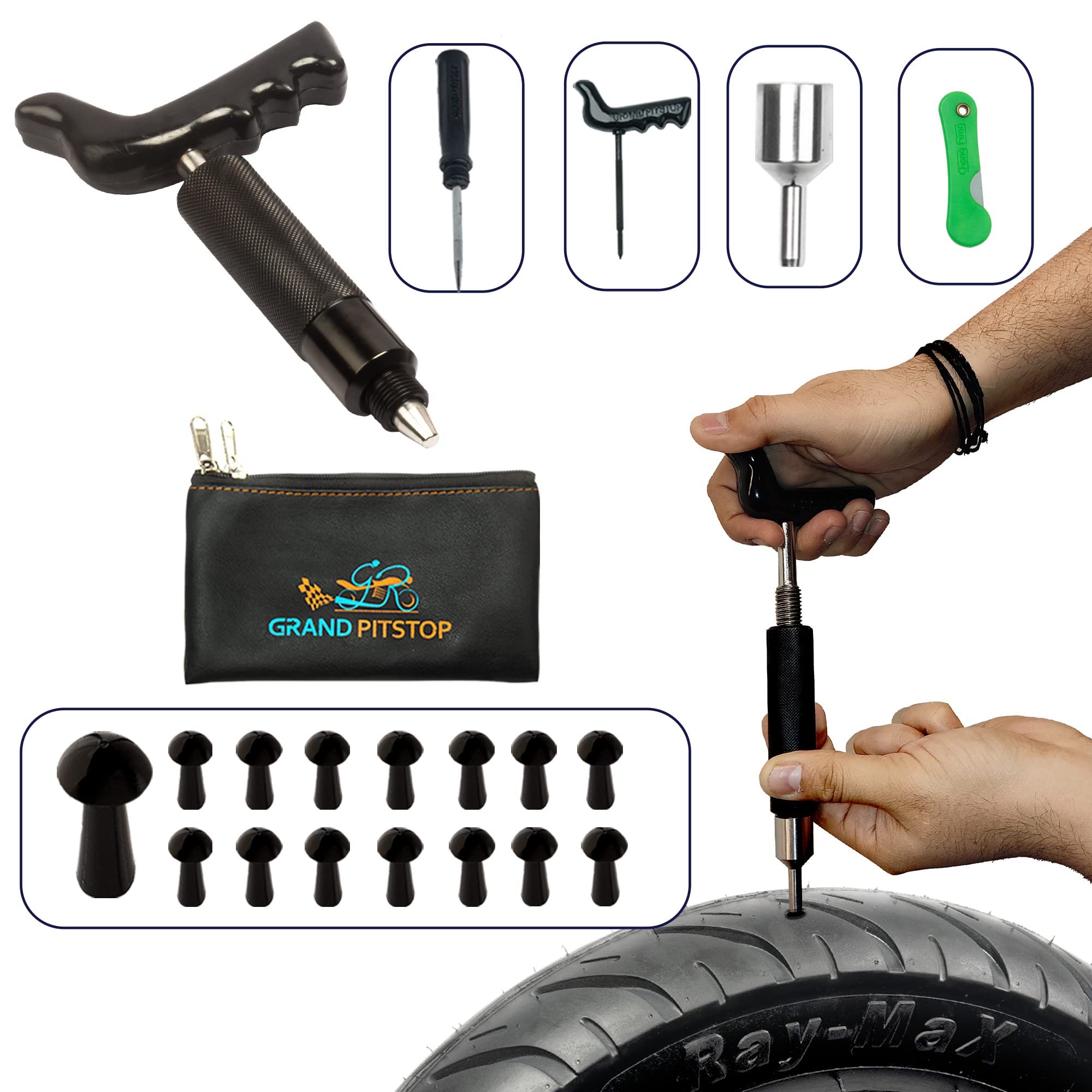 

GRAND PITSTOP 20 Pcs Tubeless Tire Puncture Repair Kit with Mushroom Plug for Tyre Mini Plug Kit +