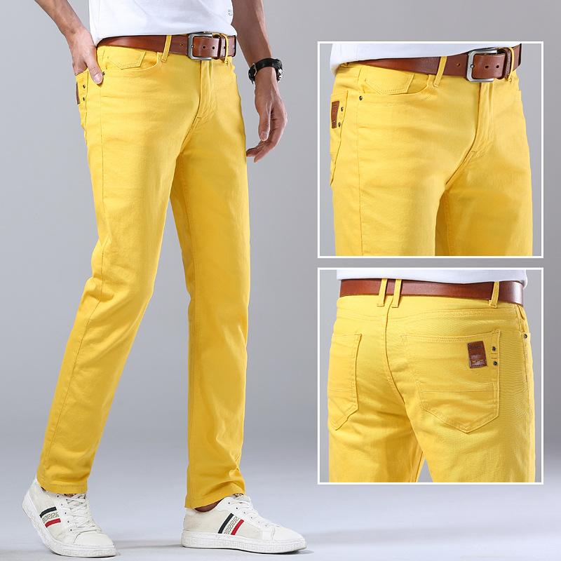 Men'S Casual Pants Slim Fit Straight Cut Stretchy Colorful New Spring And Autumn Style Long Pants