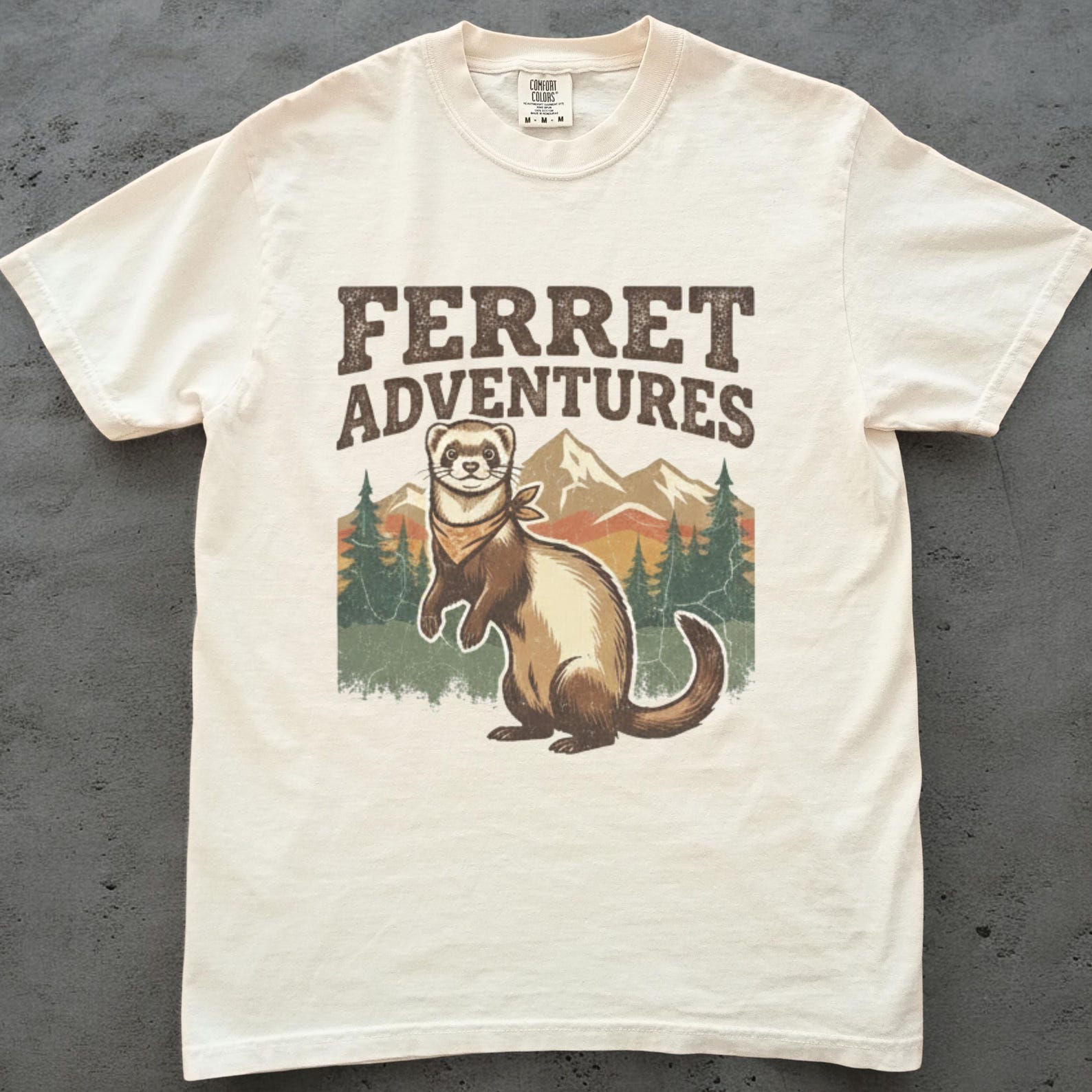 Retro FerreT shirt, Ferret Adventures Graphic Tee, Unisex Comfort Colors Shirt, Vintage Animal Nature T shirt, Ferret Lover Gift L