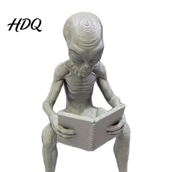 Cool Alien Figurine 3D Printed Reading Ornament Creative Sitting Unique Sculpture Sculpture