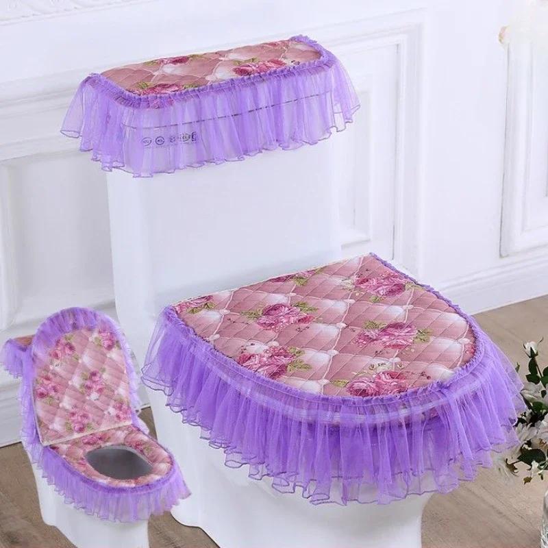 Toilets Cushion 3 Piece Set Lace Detachable Toilet Cover Cloth Dust Cover Toilets Seat Cushion Home Decoration Toilet Cover