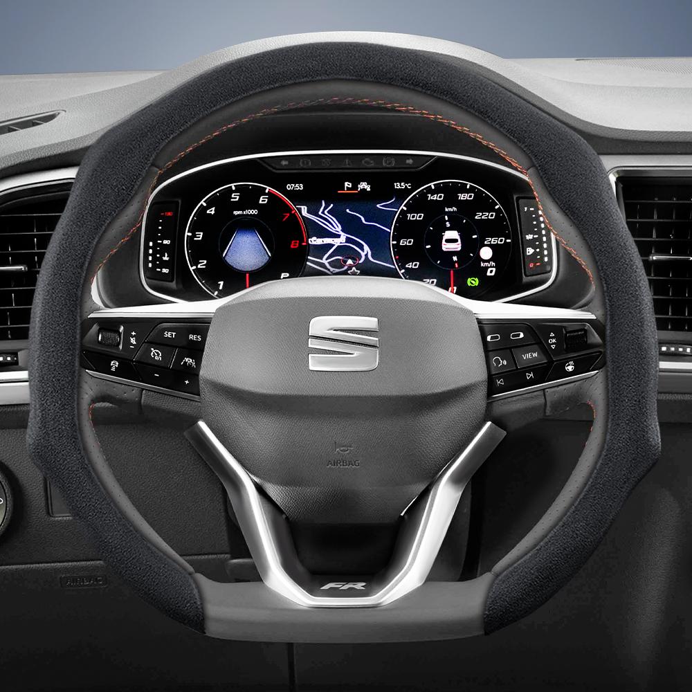 nlcr7 Suitable for Seat Premium Suede Snap-On Steering Wheel Cover, Non-Slip and Durable, Available for Ibiza, Arona, Leon, Leon Sportstourer,