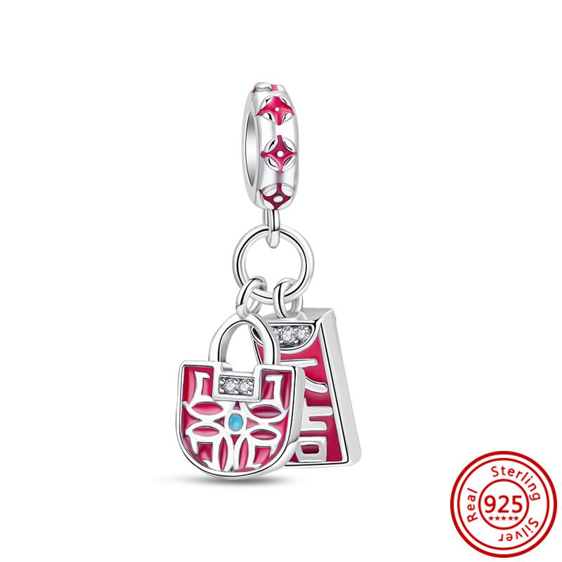 Red Series Charms Heart Lipstick High Heels Bead 925 Sterling copper Dangle Fit Original Pendant Bracelet For Woman Zircon