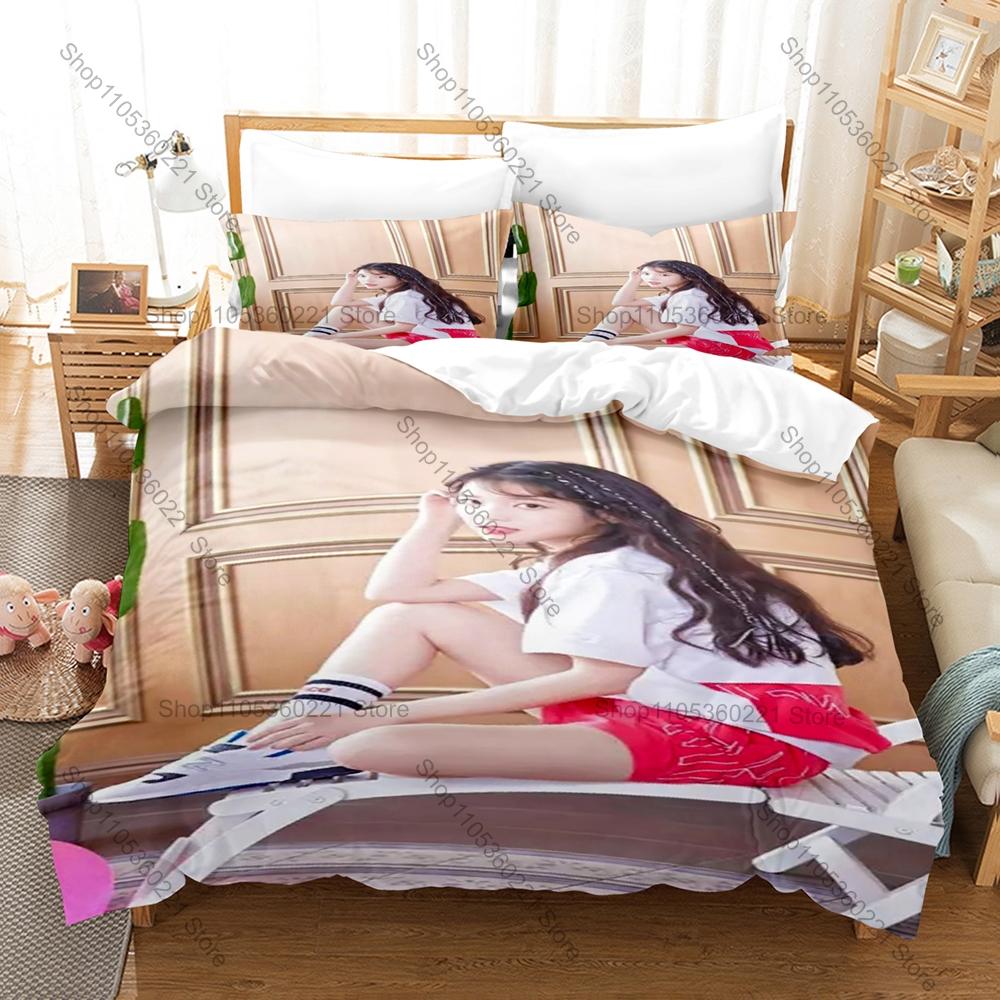 Korean Singer IU Bedding Set, Duvet Cover & 2 Pillowcases, Popular Music Star Design Comfortable Home Bedding Supplies