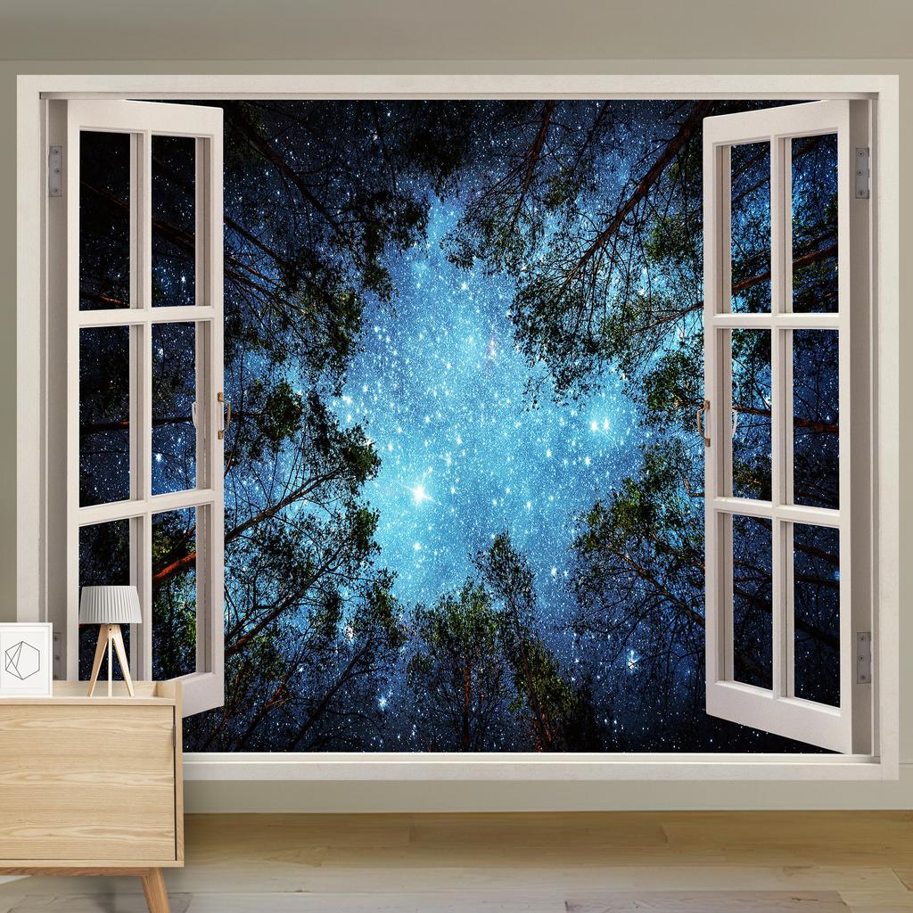 Scenic Landscape Hanging Cloth Natural Woods Beach Simulation Window Decoration Room Background Cloth Wall Painting Cloth