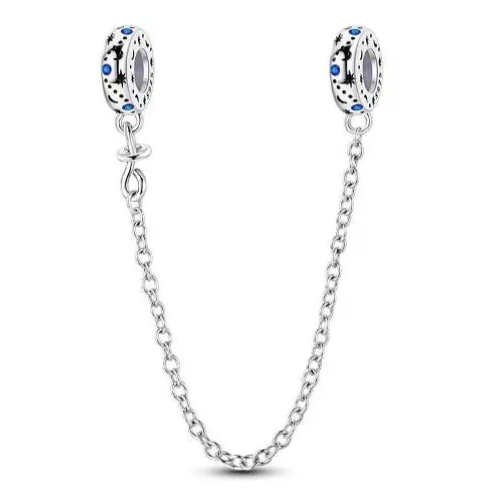 925 Silver Star Moon Crown Pendant DIY Bracelet Spacer Bead Women Jewelry Safety Chain New