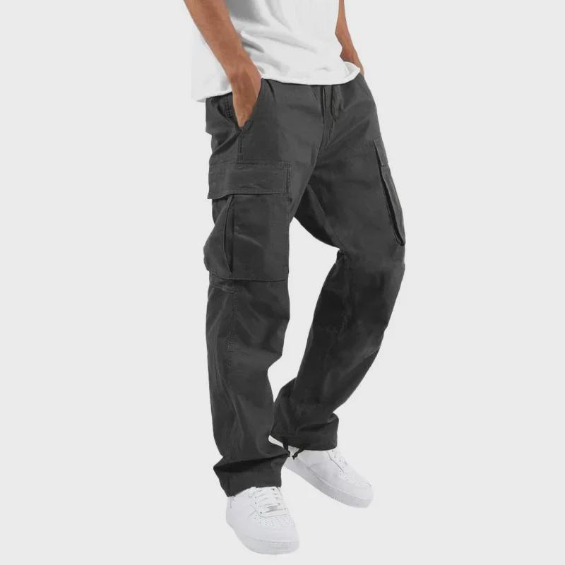 Men's Straight Casual Multi-Pocket Overalls for Spring and Autumn with Drawstring.