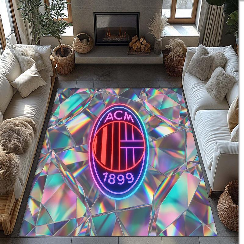 Tapis de zone en flanelle imprimé AC Milan Antidérapant Doux Polyester Tapis de sol Tapis de décoration d'intérieur pour Chambre à coucher Salon Canapé Salle de jeux Décoration de maison