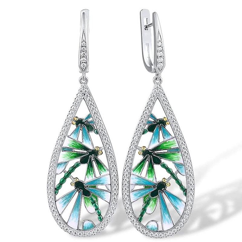 

Trendy Dragonfly Painted Oil Ear Buckle with Simple and Personalized Temperament, Hollowed Out Zircon Zircon and Accessories