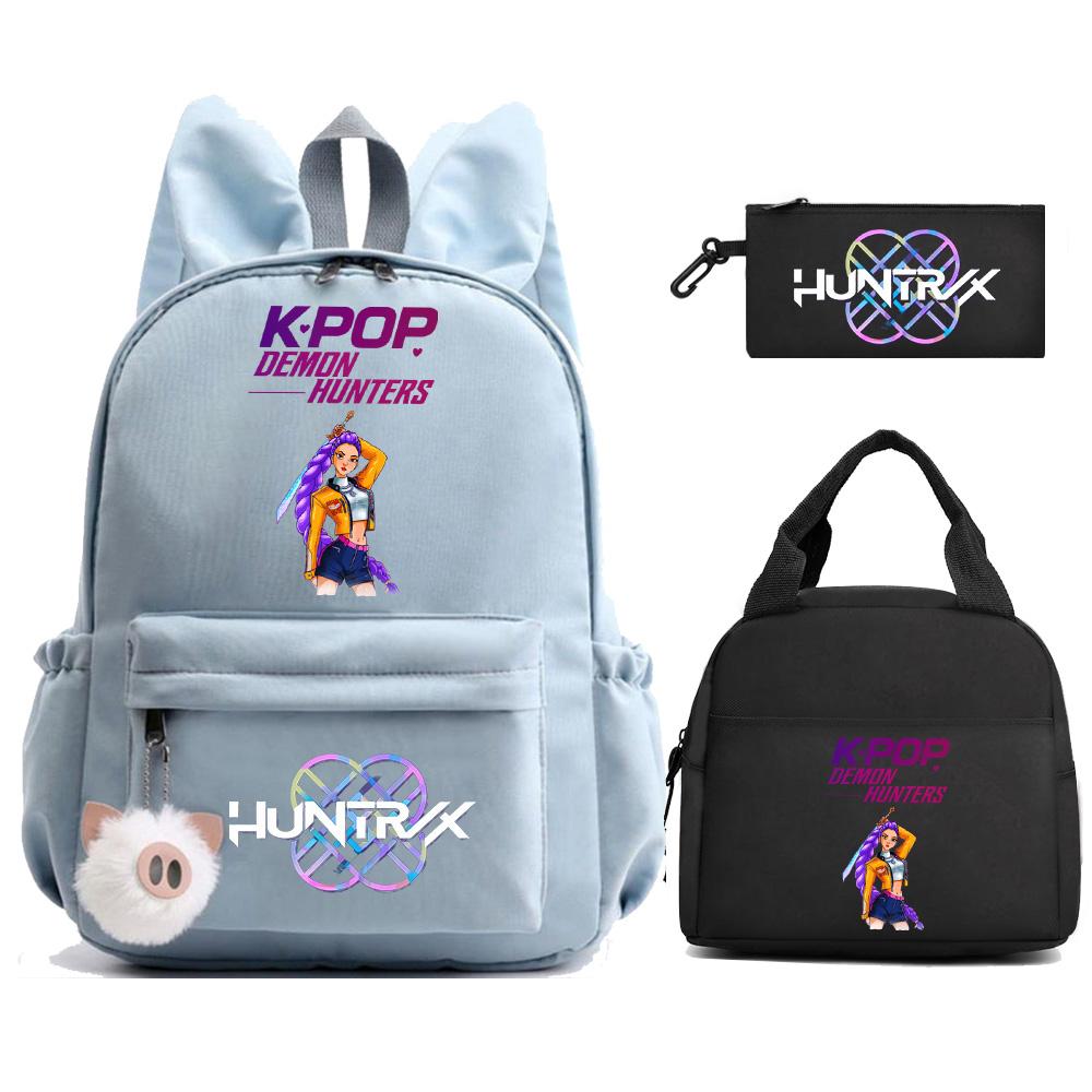 3 Stück/Set Anime Kpop Dämonenjäger Bedruckter Rucksack mit Lunchtasche Federmäppchen für Teenager Mädchen Junge Zurück zur Schule Rucksack Große Kapazität Reisetasche