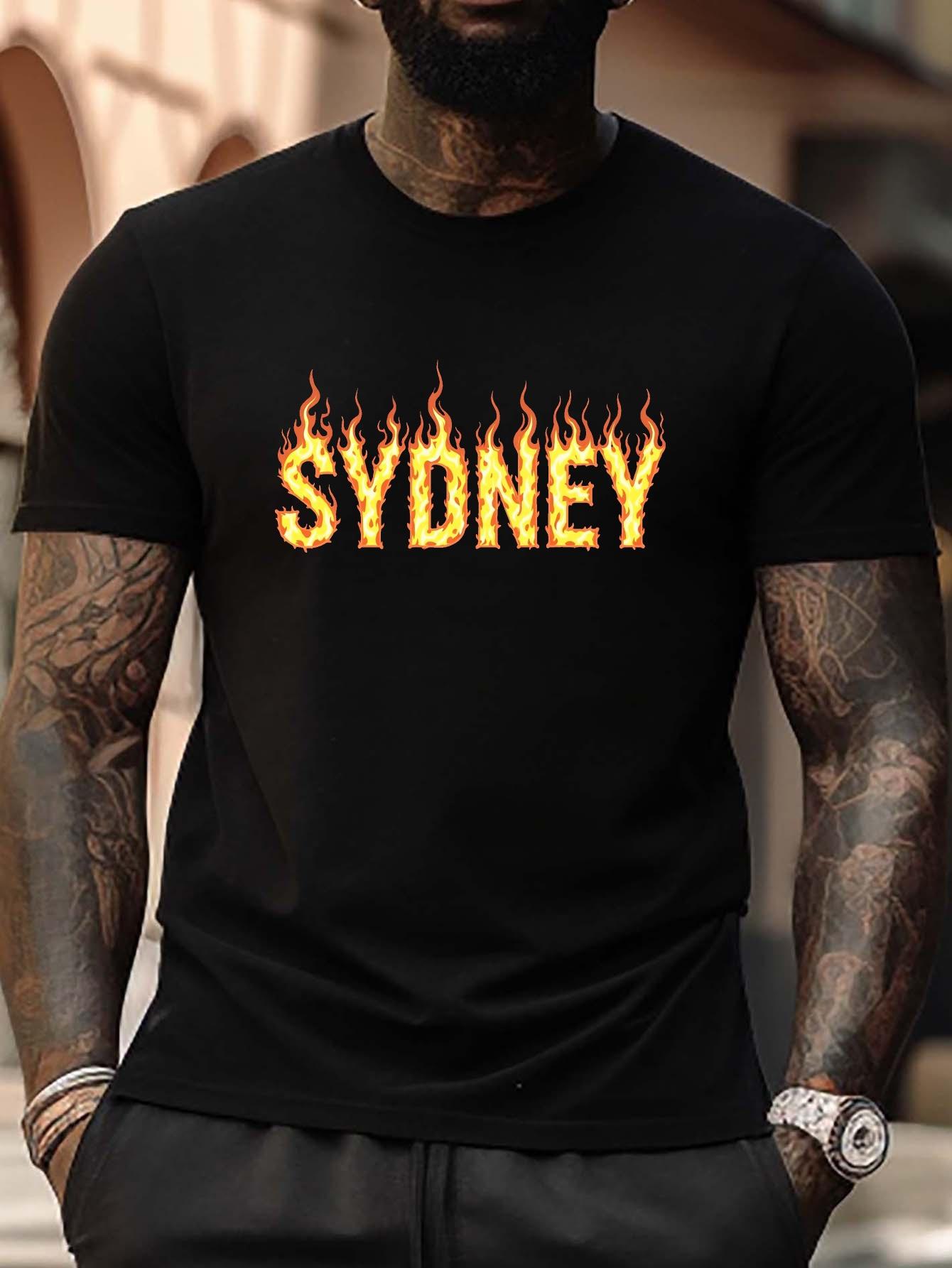 Plus Size Black T-shirt - Sydney Flaming Letters Graphic Tee L