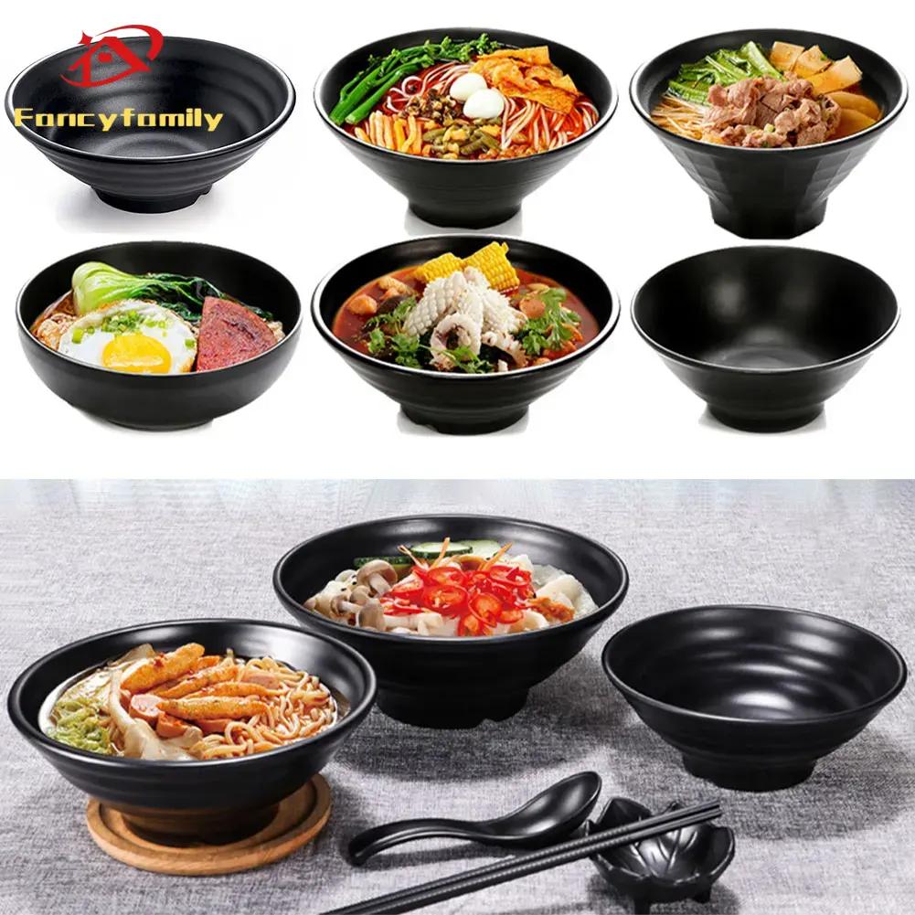 Fancyfamily Black Frosted Melamine Japanese Style Beef Ramen Bowl Bamboo Hat Shape Soup Bowl Fast Food Tableware