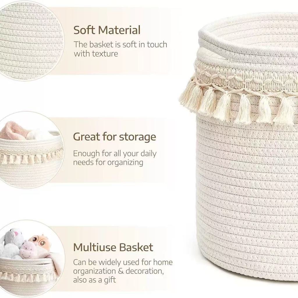 Cotton Rope Storage Basket With Handles For Home Organization And Laundry