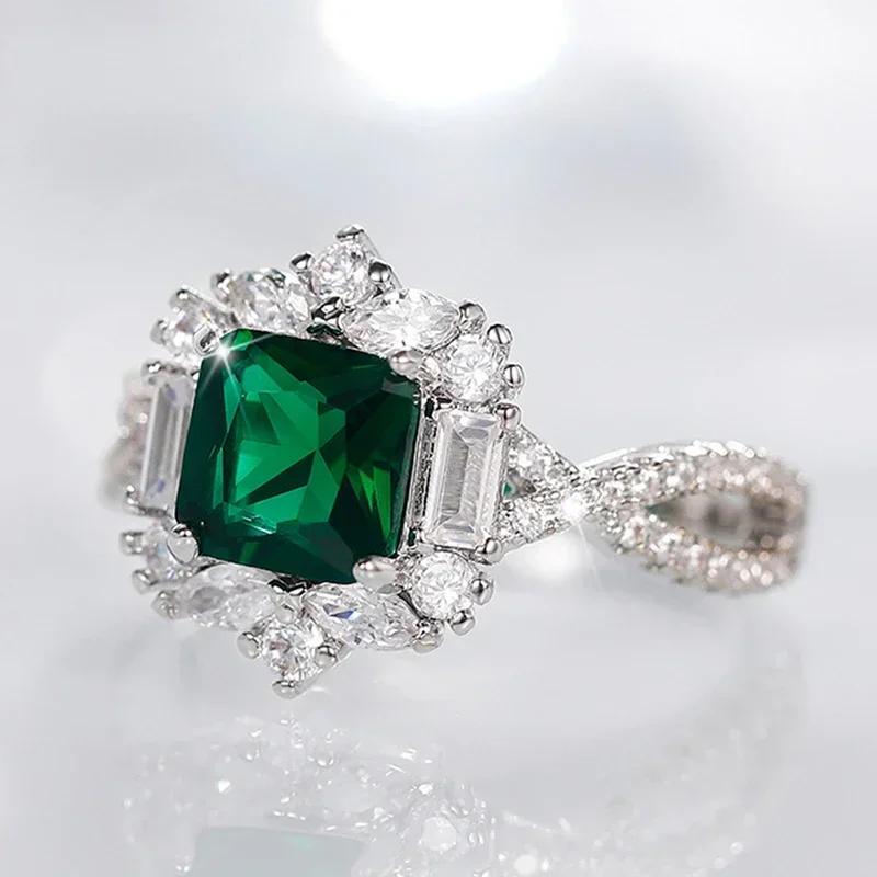 2026 New Luxury Fashion Green Zirconia Crystal Ring for Women's Engagement/Wedding/Anniversary Party Personalized Jewelry