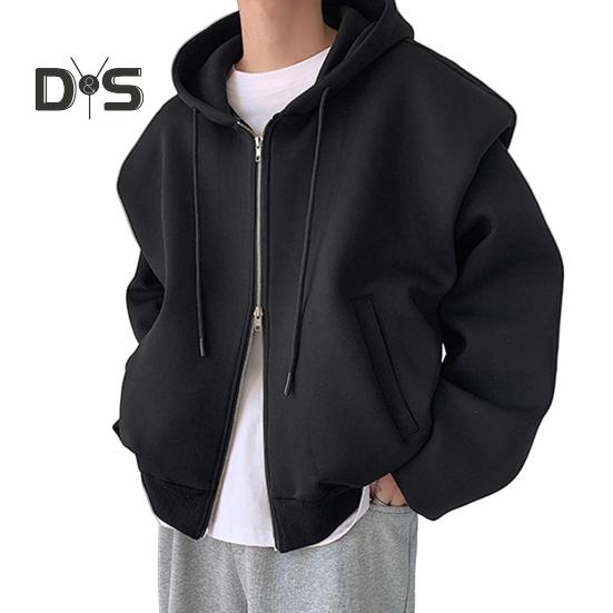 Sudadera para Hombre con Capucha, Cordón, Manga Larga, Tapeta con Cremallera, Chaqueta Deportiva con Bolsillos, Color Sólido, Corte Holgado, Ropa Exterior Casual